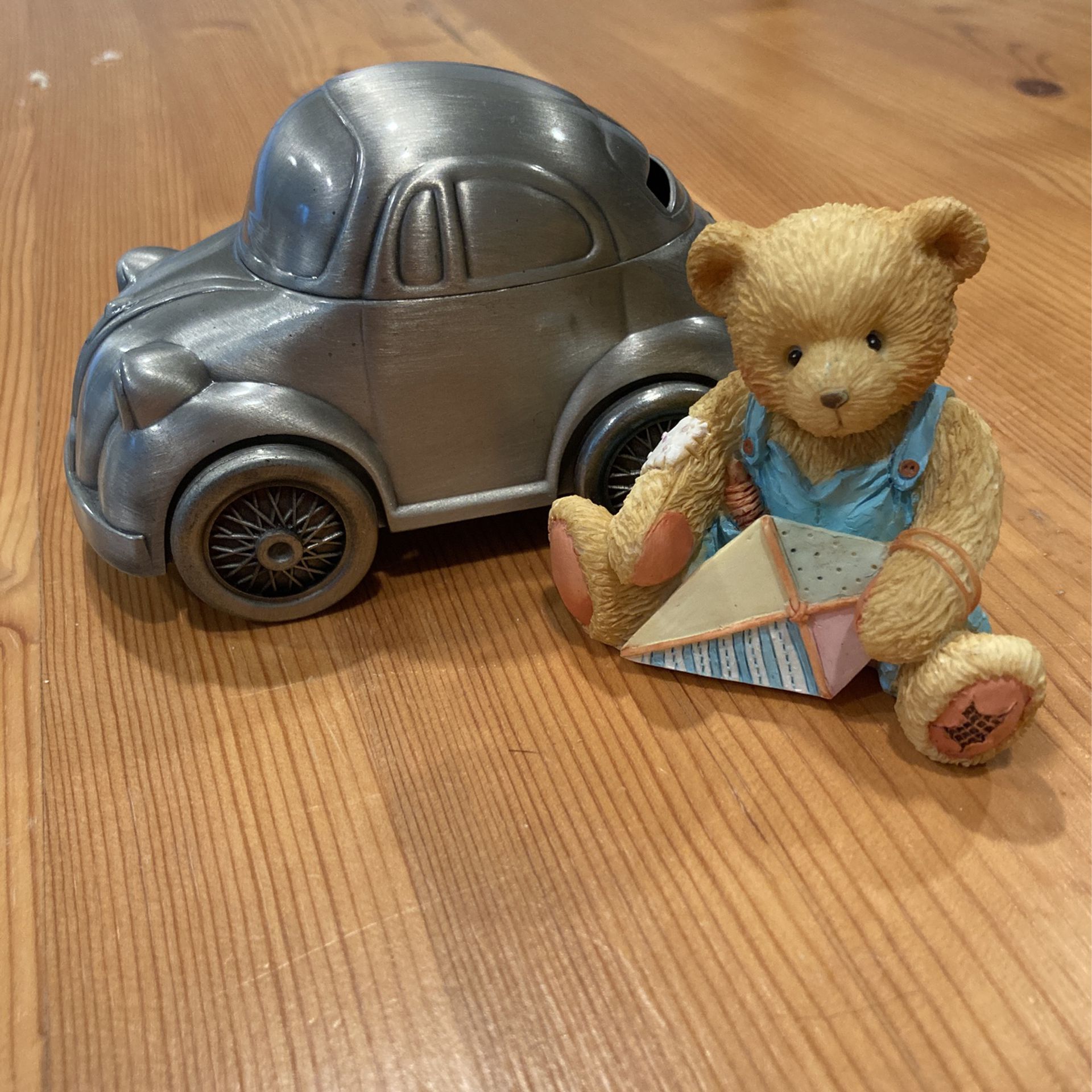 Pewter Piggy Bank And Cherished Teddy 