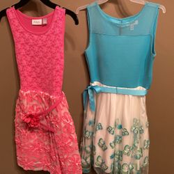 Girl’s Dresses, Pink and Green, Sizes 7-8, $15 ea