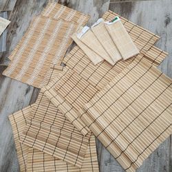 Set Of 14 Piece Bamboo Placemats Sushi Rolling Mat Japanese Style Natural Anti-slip