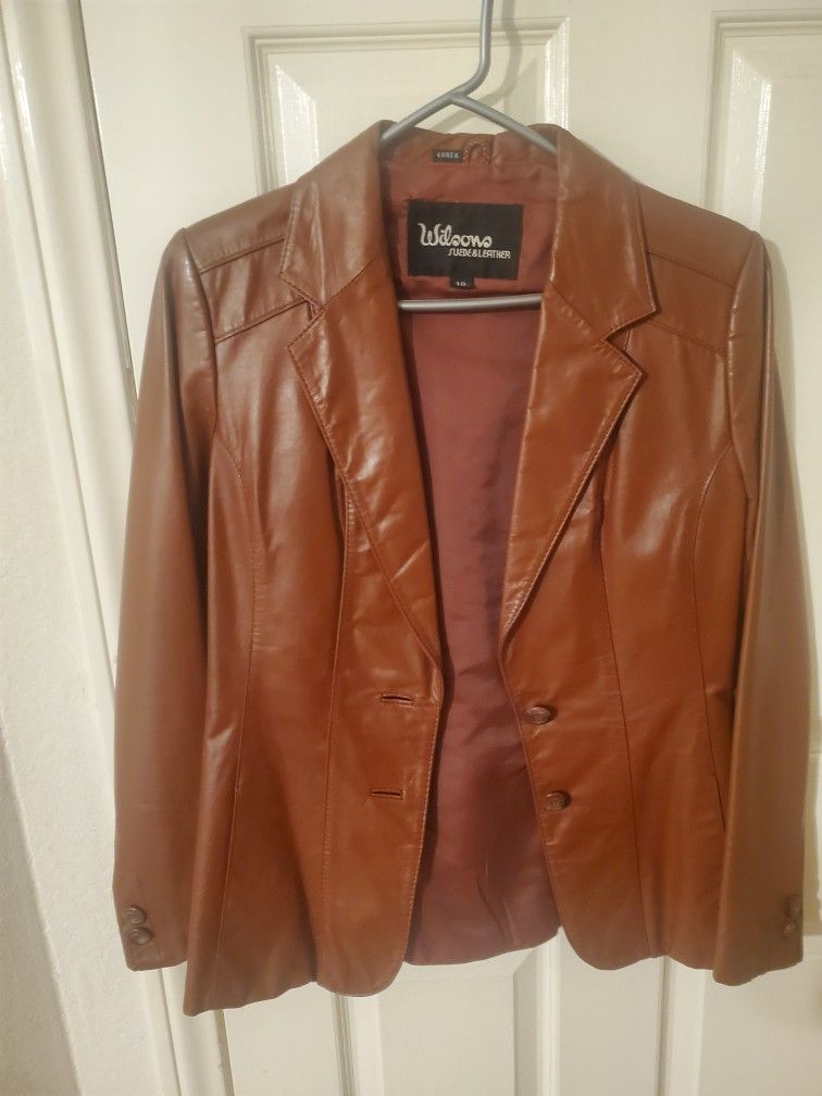 Cute Ladies Brown Leather Jacket Size Small Made By Wilson's Suede And Leather Company Mint Condition