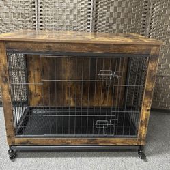 Wooden Dog Crate, With Wheels And Drop Tray, On Sale