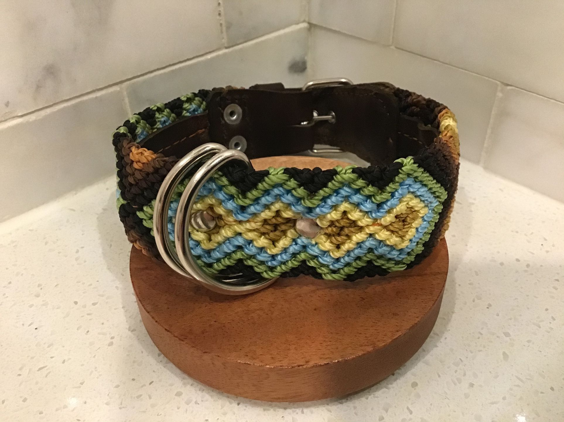 Handmade Dog Collar – 16” Medium – Earth Tone Artisan Weave