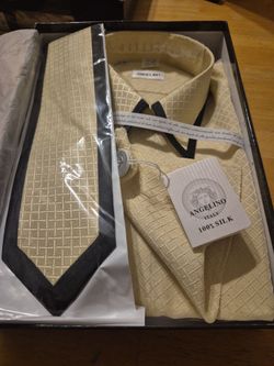 Angelino Italy 100% Silk Dress Shirt and Tie Set