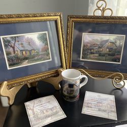 2 Thomas Kinkade Framed Prints W/coa & Mug