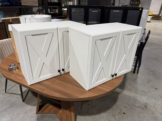 Set of 2, Farmhouse Wall Mounted Cabinets for Kitchen Garage Laundry Storage, White Grain