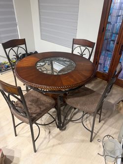 Round Wood and Iron Dining Table
