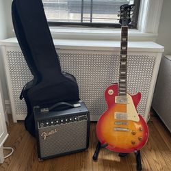 Epiphone Les Paul Electric Guitar + Fender Amp, Gig Bag & Leather Strap