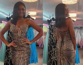 New With Tags Fitted Glitter With Beaded Motif Bodice Short Formal Dress & Homecoming Dress $149