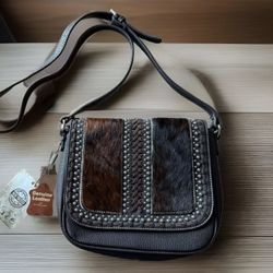 Trinity Ranch Purse Bag Concealed-Carry Hair On Cowhide Tooling Crossbody Saddle