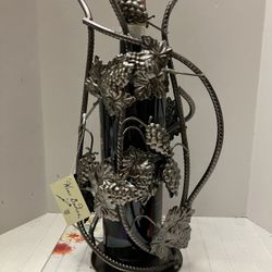 Wine Bodies Pitcher Grape Vines Pewter Metal Wine Bottle Holder 12” New