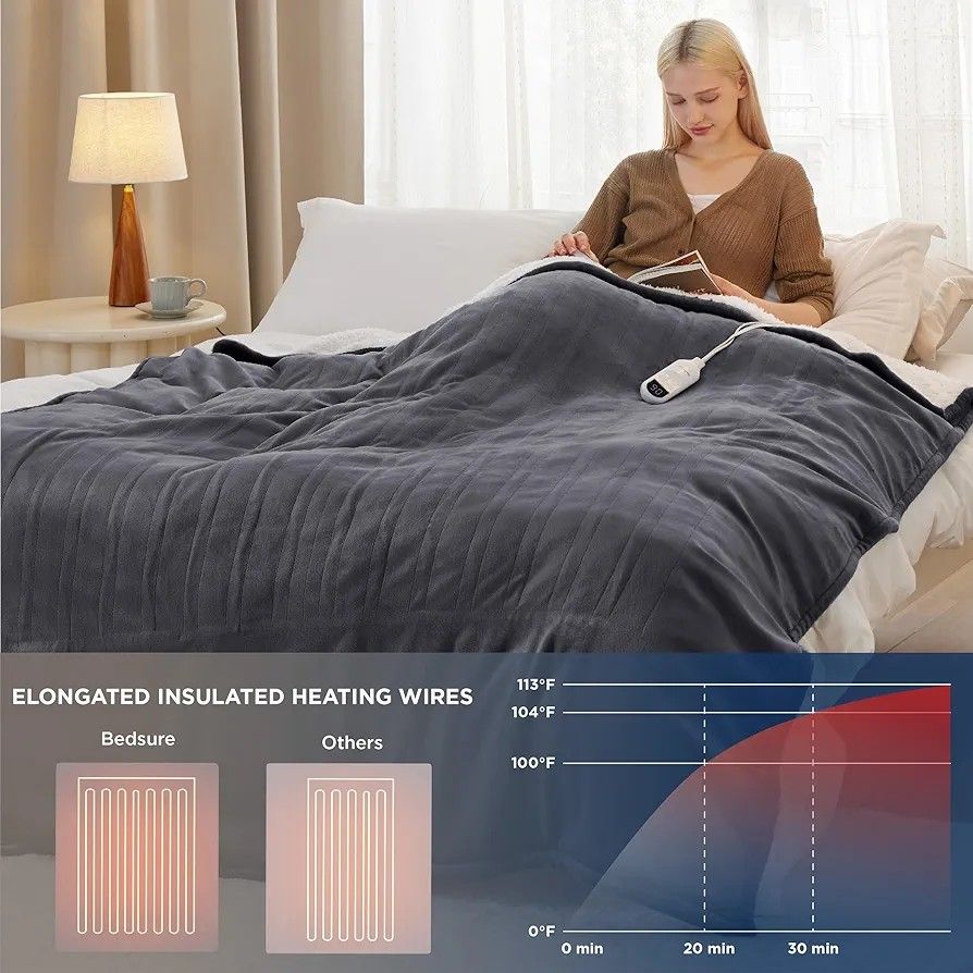 Bedsure Electric Blanket Full Size Heated Blanket with 6 Heat
