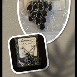 Brand New in Package Vintage Black Onyx Bunch Chandelier Silver Dangle Earrings  Crystal Accents