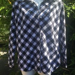 Riders By Lee Black & White Checkered Fleece Buttoned Shirt New