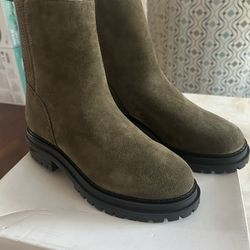 Calvin Klein Womens Greg Suede Solid Block Heel Mid-Calf Boots Olive Dark Green 