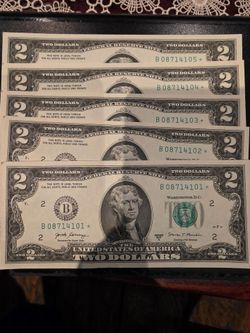 2 dollars bills 5 in sequence