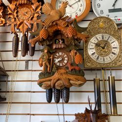 Cuckoo Clock Heavy Carving Hiking Man With Fox Three Weights Cuckoo Clock 