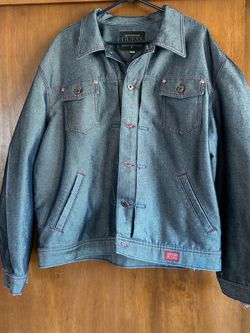 VINTAGE GUESS Shiny Denim Jacket Mens XXL Gray Metallic Silver Trucker 90s Urban