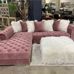 Royal Pink Velvet RAF Sectional /couch /Living room set