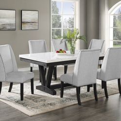 Faux Marble Dining Table
White Marble Top
Black Wood Finish+6 Chairs 🔷️ Juego De Comedor De 7 Piezas 
