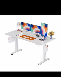 Height Adjustable Electric Standing Desk, 63 x 28 Inches Sit Stand up Desk, Memory Computer Home Office Desk, White