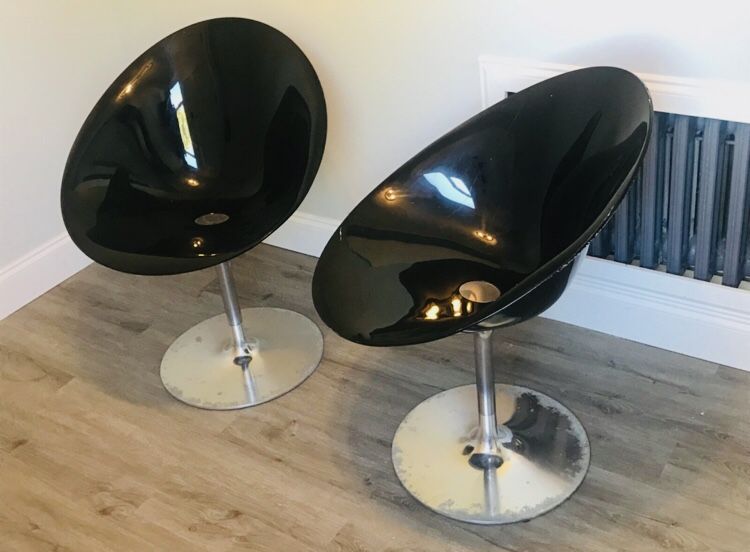 Kartell By designer Philippe Starck Modern Acrylic Black Set of 2 Chairs ERO/S/ Made in Italy