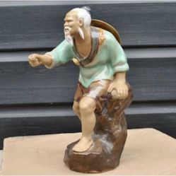 Vintage Mud Man Figurine Fisherman China Ornament
