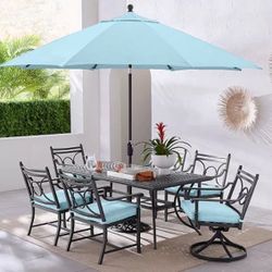 Agio Wythburn Outdoor Dining 7pc Set (72"x 38" Table & 4 Scroll Dining Chairs & 2 Scroll Swivel Chairs)