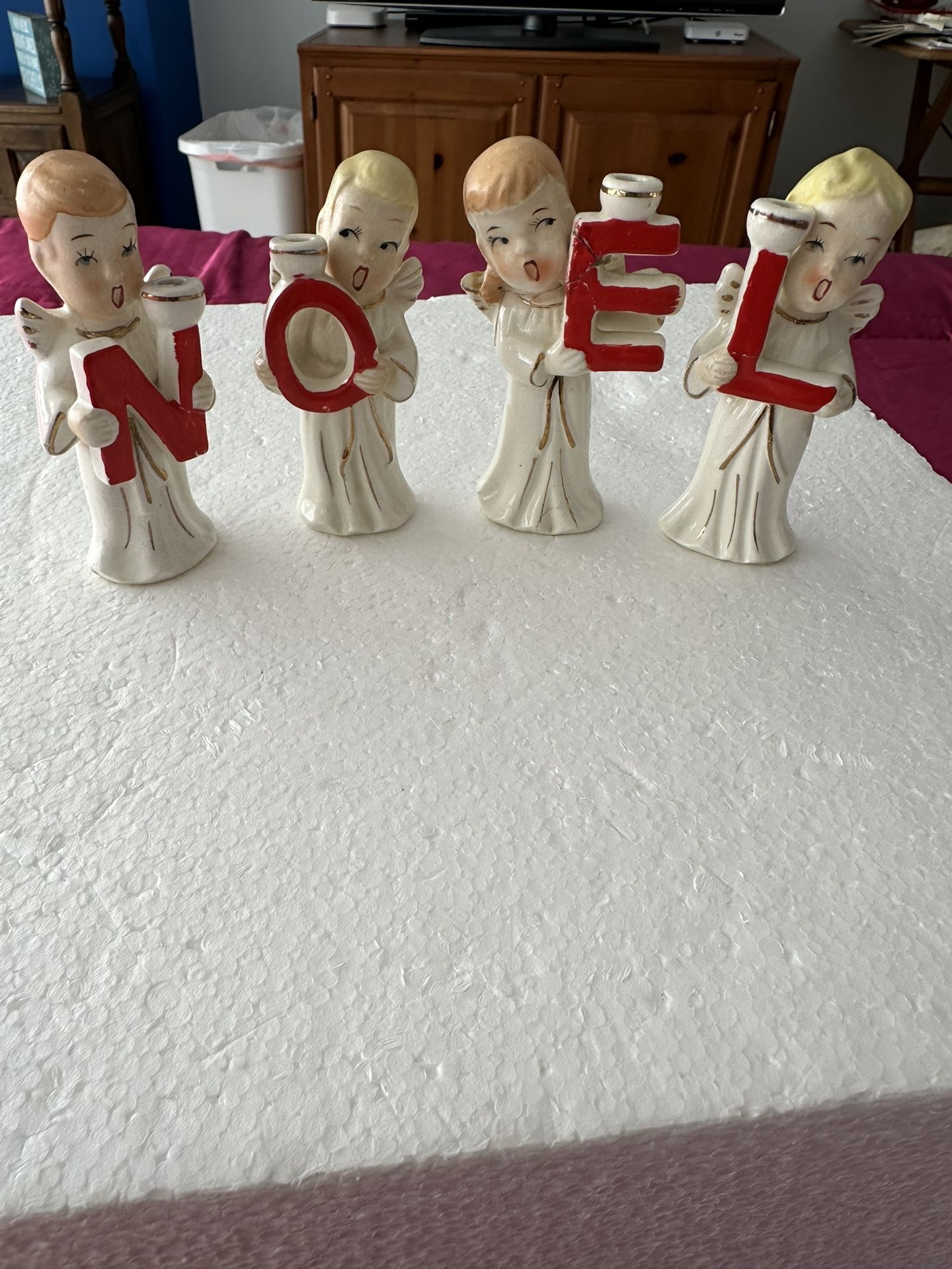 vintage 1950’s 4 NOEL ANGEL SET.  candles included on these 3.5” angels