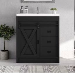 30" Bathroom Vanity with Sink, 2 Drawers & Sliding Barn Door Cabinet, black
Farmhouse Bathroom Cabinet with Sink, Integrated Ceramic Sink, Freestandin