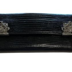 VTG Glen Miller For Ann Turk Black Croc Embossed Leather Wallet Clutch