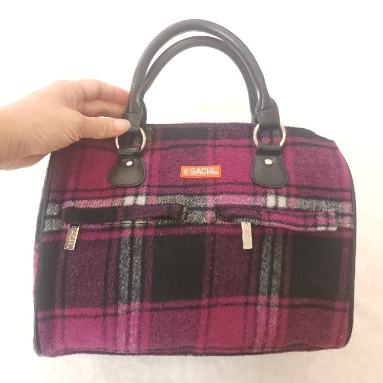 Sachi Insulated Plaid Thermal Lunch Tote Bag Purple