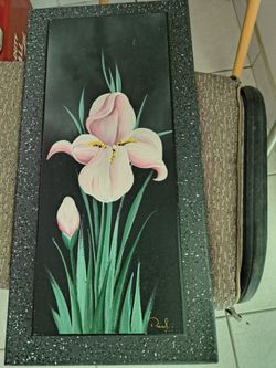 Signed Floral Oil Painting with Black Speckled Frame