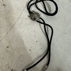 Equestrian Black Horse & Horseshoe Bolo Tie Vintage Pewter Leather #S5