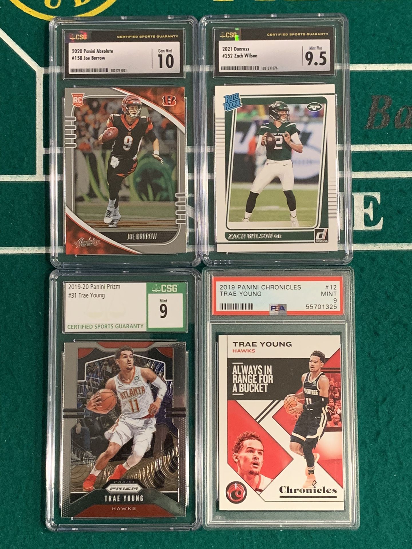 Lot Of 4!!! Trae Young, Joe Burrow, And Zach Wilson Cards!!!