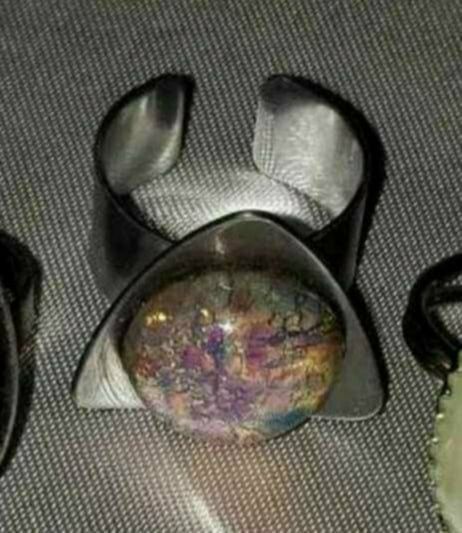 VINTAGE UNIQUE SILVER METAL ADJUSTABLE OPAL RING