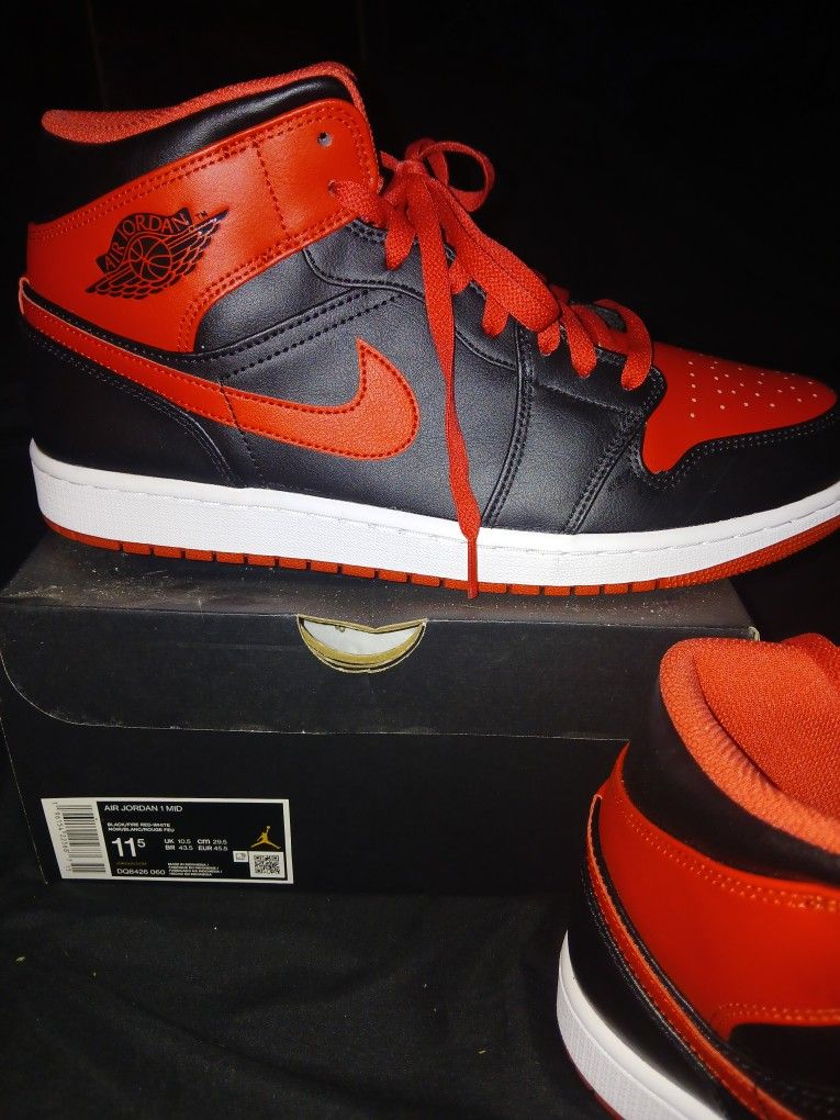 Air Jordan 1 Mid. Never Worn. Black/fire Red/ White. Mens 11.5