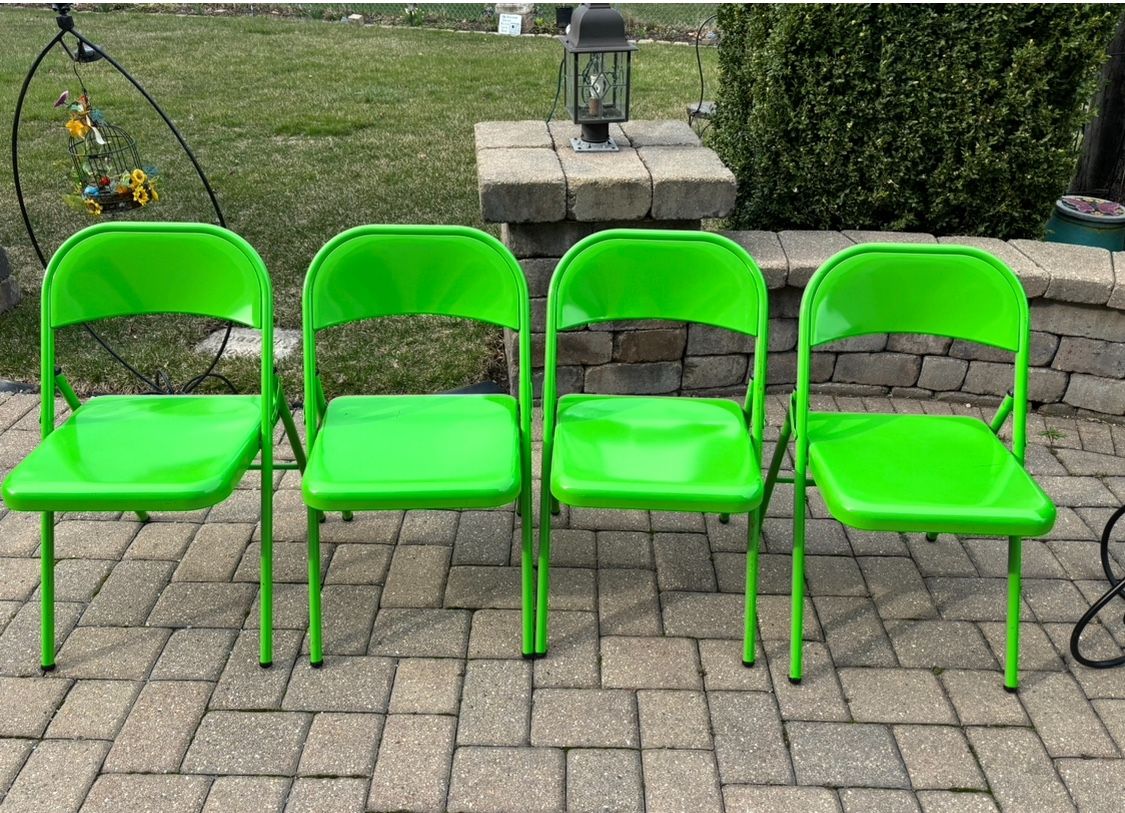 Green Folding Metal Chair Set of 4