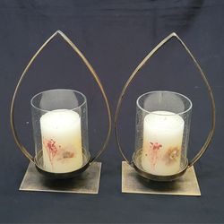 Hurricane Candle Holder Metal,Glass&Scented Candles Real Flowers 12.25"X6" 