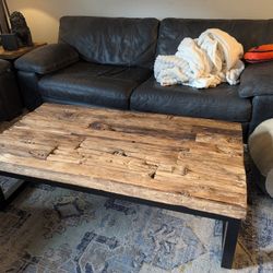 Rustic Solid Wood Coffee Table + 2 Matching End Tables – Heavy Reclaimed Wood & Steel