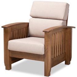 Charlotte Modern Taupe Fabric Walnut Brown Wood 1-Seater Lounge Chair, New