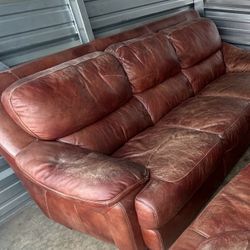 Rust Orange Leather Couch