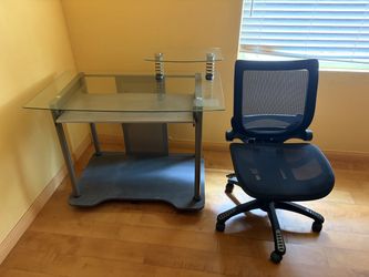 Glass & Metal Desk with Office Chair