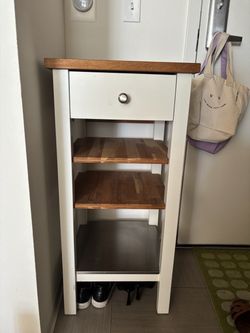 White Wood Kitchen Cart with Shelves and Drawer