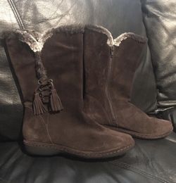 Brown Suede Leather Stuart Weizman Fur Boots