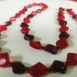 Antique  Candy Apple Red  Glass 24 inch  Necklace  Excellent Condition  No Flawless 