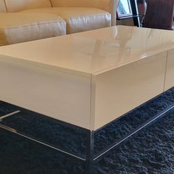 Gorgeous white lacquer with chrome base, modern coffee table.