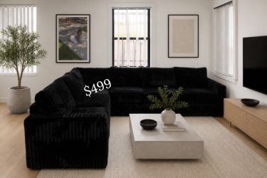 Gorgeous! 4-Pc Black Furlike Jumbo Corduroy Sectional Sofa