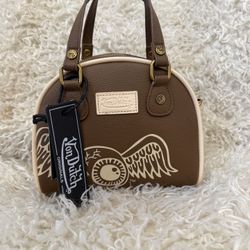 Von Dutch BROWN & TAN TWO-TONE BOWLING BAG