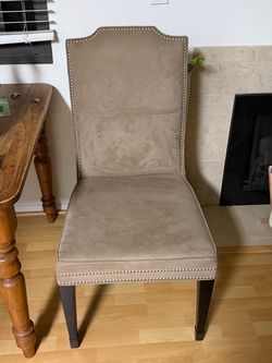Custom Suede Upholstered Dining Chairs x6 - Vanguard Furniture
