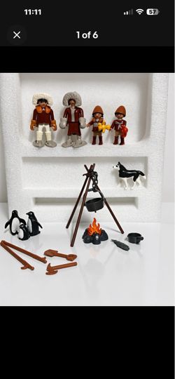 Playmobil 6559 Inuit Eskimo Arctic Family – Mom, Dad, 2 Kids, adding 3 penguins